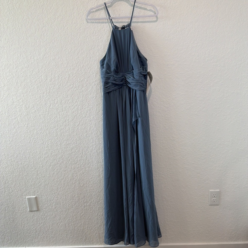 Bill Levkoff NWT Slate Blue High Neck Chiffon Maxi Style 1504 Size 8